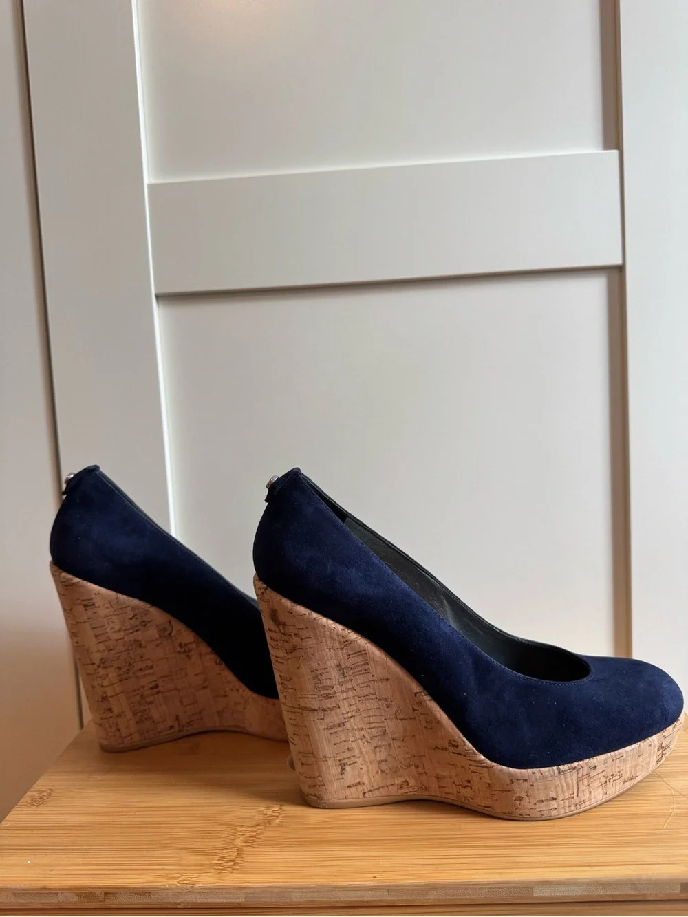 Stuart Weitzman Corkswoon Wedges Navy Suede Cork Platform Pumps - Picture 4 of 5